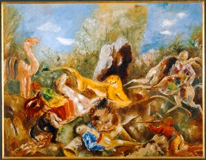 La chasse au lion - La caccia al leone... (olio su carta)