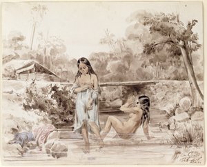 Tahitiani che fanno il bagno, 1844 da Charles Giraud