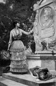 La signora Blanche Baretta della Comédie Française, recita i versi di François Coppée, davanti al monumento di Corot a Ville d