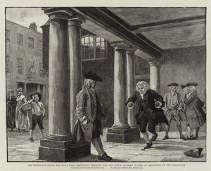 Il colonnato sotto il Municipio, Rochester, Hogarth e gli altri pellegrini che giocano a campana sui lastroni da Charles Green