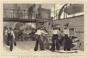 La revisione navale a Spithead, sparando il saluto reale dalla HMS Hercules da Charles Green