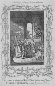 Dunstan trascina il Re Edwy dalla sua Consorte Regina Ethelgiva nel Giorno della sua Incoronazione, 1773 da Charles Grignion