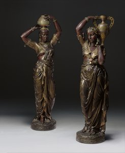 Due torciere in bronzo a forma di donne indiane che portano vasi, 1862-1865 da Charles Henri Joseph Cordier