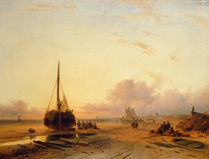 Scena di spiaggia con barche da pesca da Charles Henri Joseph Leickert
