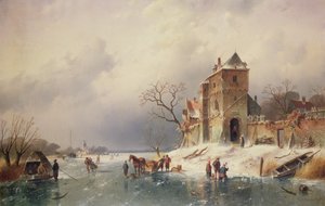 Scena invernale ghiacciata da Charles Henri Joseph Leickert