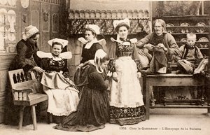 Vecchia cartolina, Famiglia bretone, Bretagna, Francia da Augustus Kollner