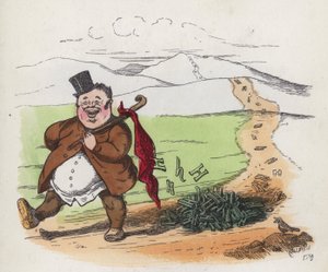 Uomo grasso che cammina lungo una strada lasciando cadere le sue h da Charles Henry (after) Bennett