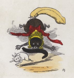 Lotta tra due gatti (incisione colorata)