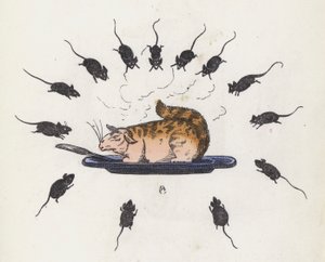 Gatto goloso su un piatto circondato da topi affamati da Charles Henry (after) Bennett
