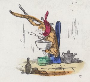 Coniglio che soffre di raffreddore (incisione colorata) da Charles Henry (after) Bennett