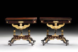 Due tavoli da gioco intagliati in stile classico, c.1815 da Charles Honore Lannuier