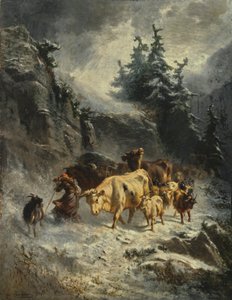 Francese: Troupeau dans une tempête de neige Branco in una tempesta di neve da Charles Humbert