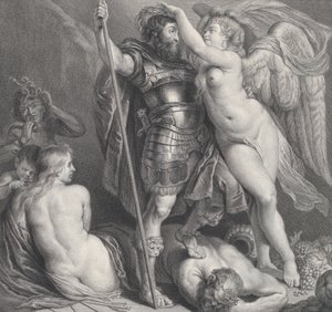 Eroe incoronato dalla Vittoria, che gli pone una corona di alloro sulla testa, Venere e Cupido, ca. 1735-61 da Charles Hutin