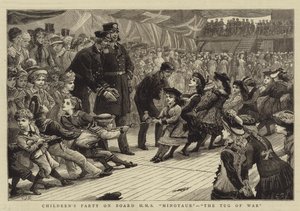 Festa per bambini a bordo della HMS Minotaur, la gara di tiro alla fune da Charles J. Staniland