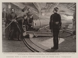 Esercizio con un cannone a retrocarica da 6 pollici a bordo della HMS Conqueror da Charles J. Staniland