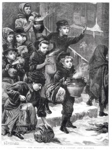 Nutrire gli affamati, una mensa dei poveri a Londra, 1880 da Charles J. Staniland
