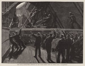 Le manovre navali, issando la barca a vapore a bordo della HMS Conqueror