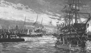 Il funerale della regina Vittoria... Yacht reale Alberta che entra nel porto di Portsmouth...1901 da Charles John de Lacy