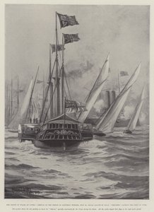 Il Principe di Galles a Cowes, arrivo del Principe sabato sera, 30 luglio, saluto reale da HMS Crescent, Capitano il Duca di York