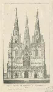Cattedrale di Lichfield - Facciata Ovest: incisione da Charles Joseph Hullmandel