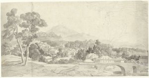 Paesaggio con una città presso un ponte da Charles Joseph Natoire (attributed to)