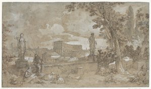 Veduta di una parte dei Giardini Farnesiani sul Palatino a Roma da Charles Joseph Natoire