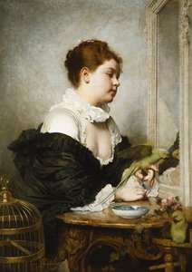 Una giovane ragazza con pappagallini
