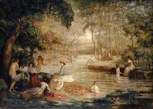 Bagnanti: Donne che si bagnano in un fiume da Charles Julian Tharp