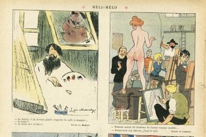 Illustrazione di Chas-Laborde (1886-1941) in Le Rire, 21/03/08 - Meli-Melo - Arte, Insegnamento, Nudità - Modello (che posa)