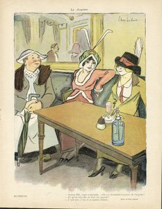 Illustrazione di Chas-Laborde (1886-1941) in Le Sourire, n. 9, 27/02/13 - Affari - Ristoranti Caffè, Moda, Cappello - Cupidità, Avarizia - Donne da Charles Laborde