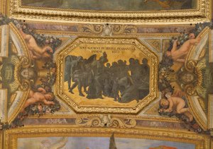 Aiutare il popolo durante la carestia del 1662, dipinto sul soffitto della Galerie des Glaces da Charles Le Brun