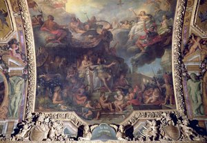 Re Luigi XIV (1638-1715) che governa da solo nel 1661, dipinto sul soffitto della Galerie des Glaces da Charles Le Brun