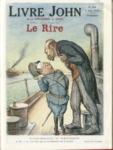 Illustrazione di Charles Leandre (1862-1934) per la copertina di Le Rire, 03/06/22 - Italia, URSS - Vittorio Emanuele I, Gueorgui Titcherine (1872-1936)