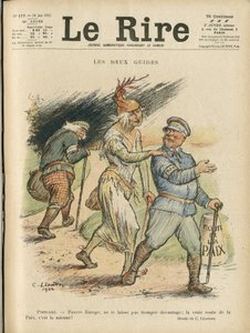 Illustrazione di Charles Leandre (1862-1934) per la copertina di Le Rire, 24/06/22 - Le due guide - Inghilterra Gran Bretagna, Europa, Presidente della Repubblica, Pace, Cappello - Poinsare Raymond, David Lloyd George (1863-1945) da Charles Leandre