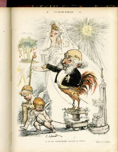 Illustrazione di Charles Leandre (1862-1934) in Le Rire, 22/10/04 - Un grande matrimonio - Matrimonio - Coq, Meyer Arthur - Animalizzazione da Charles Leandre