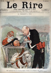 Il Presidente a Nizza - Il Presidente francese Félix Faure incontra la Regina Vittoria a Nizza - Caricatura di Charles Leandre (1862-1934) in “Le Rire” del 23 aprile 1898 da Charles Leandre