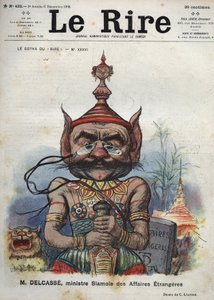 Theophile Delcasse, politico francese - Le Gotha del "Riso", No. XXXVI, M. Delcasse, Ministro degli Esteri Siamese - Caricatura di Charles Leandre - (6 dicembre 1902)