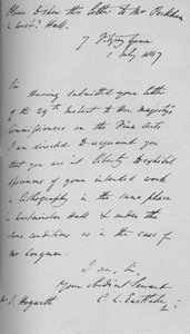 Una lettera di Charles Lock Eastlake, 1847 1904