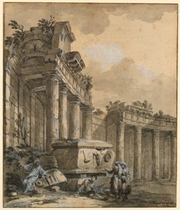 Disegno, Figure vicino a un colonnato in rovina, 1761 da Charles Louis Clerisseau