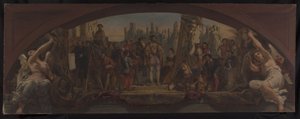 Schizzo per il Padiglione Denon al Louvre: Le quattro età della vita artistica in Francia - Presentazione a Francesco I dei piani per il Castello di Fontainebleau