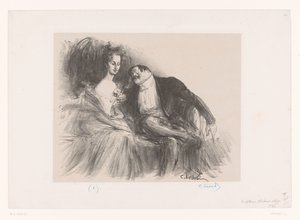 Uomo con occhiali guarda una giovane donna da Charles Lucien Leandre