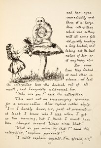 Alice riceve consigli dal Bruco Blu, illustrazione da Le avventure di Alice sottoterra, pub. 1886 (facsimile)
