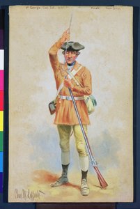 Uniformi della Rivoluzione Americana: 1777 Abito da campo privato del 1° Fanteria Continentale della Georgia da Charles MacKubin Lefferts