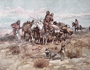 Nativi americani delle Pianure che spostano il campo