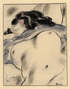 Donna mezza nuda addormentata, che si espone