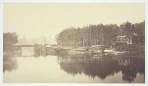 Senza titolo, c. 1850 (Ponte e chalet nel Bois de Boulogne, un parco a Parigi) da Charles Marville