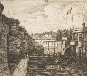 Bain-froid Chevrier, o Le Scuole dei Bagni, Parigi, 1864 da Charles Meryon
