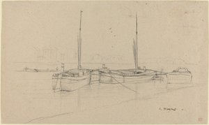 Barche sul fiume con alberi da Charles Meryon