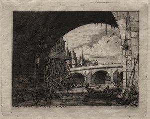 Incisioni di Parigi: Un Arco del Ponte di Notre Dame da Charles Meryon