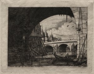 Incisioni di Parigi: Un arco del ponte di Notre Dame, 1853 da Charles Meryon